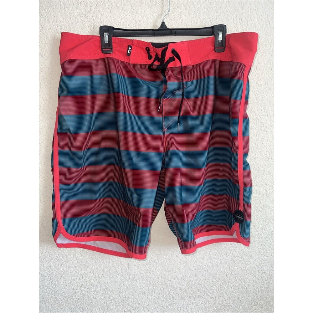 DAKINE Board Swim Shorts Mens 38 Red surf Performance Stretch Stripes Pockets